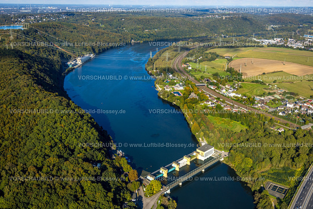Hagen241005650 | Luftbild, Hengsteysee mit RWE Koepchenwerk, Laufwasserkraftwerk Hengstey und Hengsteysee-Brücke Ost historische Sehenswürdigkeit, Strandhaus Salitos Beach Hengsteysee, Freibad Südufer, Boele, Hagen, Ruhrgebiet, Nordrhein-Westfalen, Deutschland