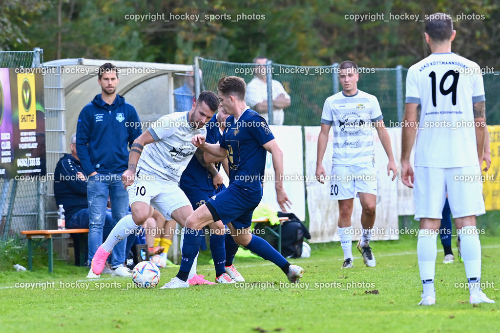 ATUS Velden vs. ASKÖ Köttmannsdorf 7.10.2023 | Headcoach ATUS Velden Marcel Günther Kuster, #10 Adis Ajkic Köttmannsdorf, #18 Nicolas Manuel Modritz #20 Luka Djukic Köttmannsdorf, #19 Christopher Sallinger Köttmannsdorf, ATUS Velden, ATUS Velden vs. ASKÖ Köttmannsdorf 7.10.2023, ATUS Velden vs. ASKÖ Köttmannsdorf am 07.10.2023 in Velden (Wald Arena Velden), Austria, (Photo by Bernd Stefan)
