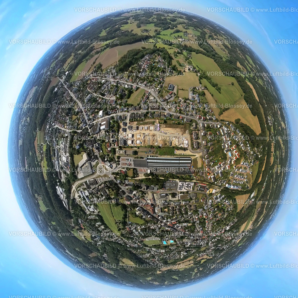 Sprockhoevel20220823Mitte2 | Luftbild, Stadtansicht Mitte Sprockhövel, Fisheye Aufnahme, Fischaugen Aufnahme, 360 Grad Aufnahme, Niedersprockhövel, Sprockhövel, Ruhrgebiet, Nordrhein-Westfalen, Deutschland
