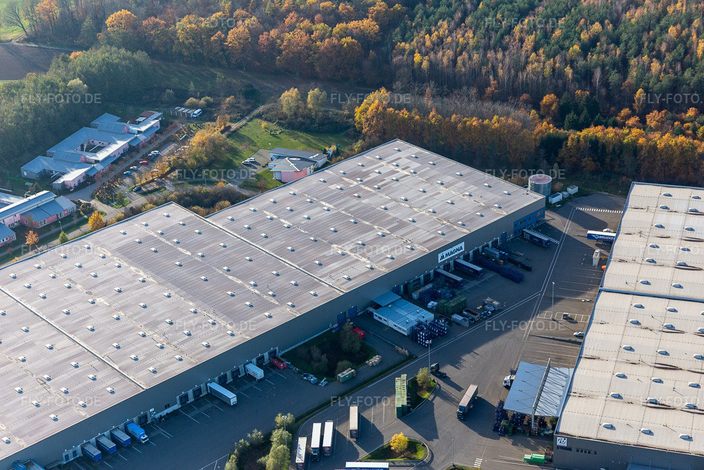 Luftbild: Gewerbegebiet Horst mit Magna Exteriors, Zufall Logistics, STS Group und Thermo Fisher im Ortsteil Minderslachen in Kandel im Bundesland Rheinland-Pfalz in Deutschland. Foto: IMG_123849.jpg vom 21.11.2020 durch Werner Riehm/FLY-FOTO.de