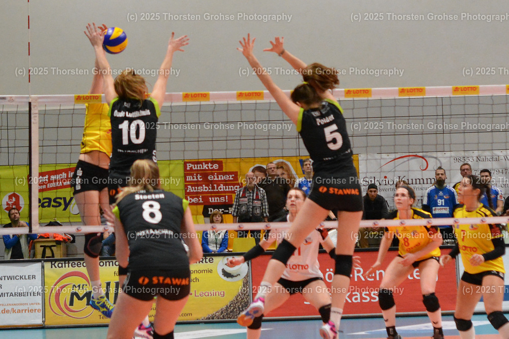 VBL VFB SUHL vs. LADIES IN BLACK AACHEN | Ladys in Black am Ball; VBL VFB SUHL vs. LADIES IN BLACK AACHEN, Volleyball-Bundesliga Frauen am 03.02.2018 in der Multihalle in Meiningen, (Deutschland) - Realisiert mit Pictrs.com