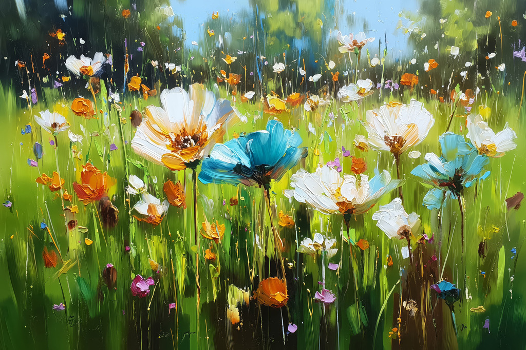 2511004 - Blumenwiese | Modernes Gemälde als hochwertiger Kunstdruck auf Leinwand, Alu-Dibond oder hinter Acrylglas.