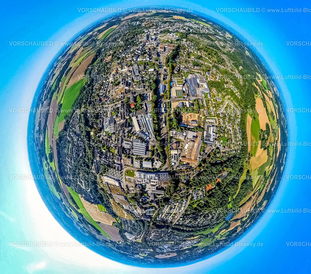 Heiligenhaus240890738Mitte | Luftbild, City Innenstadt Mitte Bundesstraße B227, Erdkugel, Fisheye Aufnahme, Fischaugen Aufnahme, 360 Grad Aufnahme, tiny world, little planet, fisheye Bild, Leubeck, Heiligenhaus, Ruhrgebiet, Nordrhein-Westfalen, Deutschland