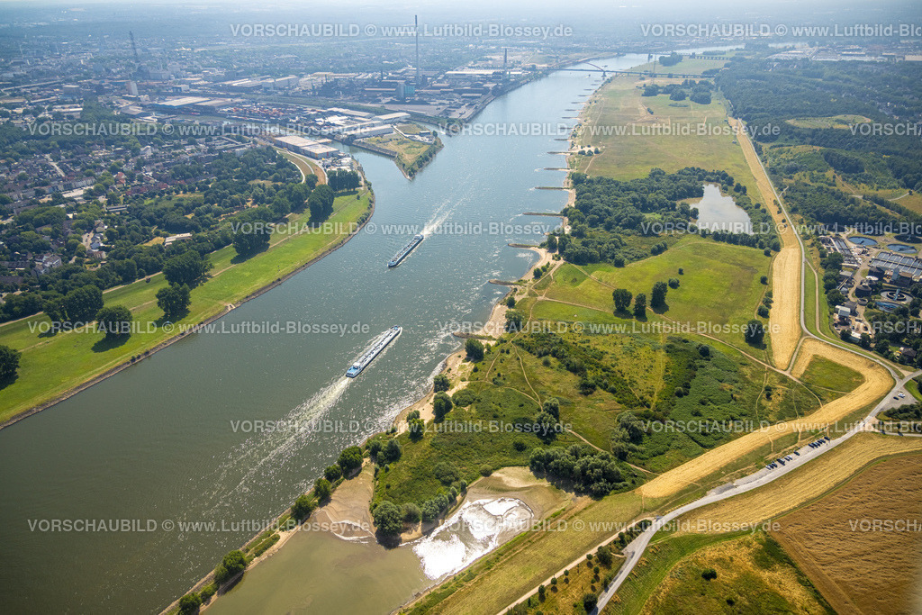 Duisburg220701968 | Luftbild, Binnenschifffahrt Fluss Rhein, Rheinauen, Werthauser Wardt, Hochemmerich, Duisburg, Ruhrgebiet, Nordrhein-Westfalen, Deutschland