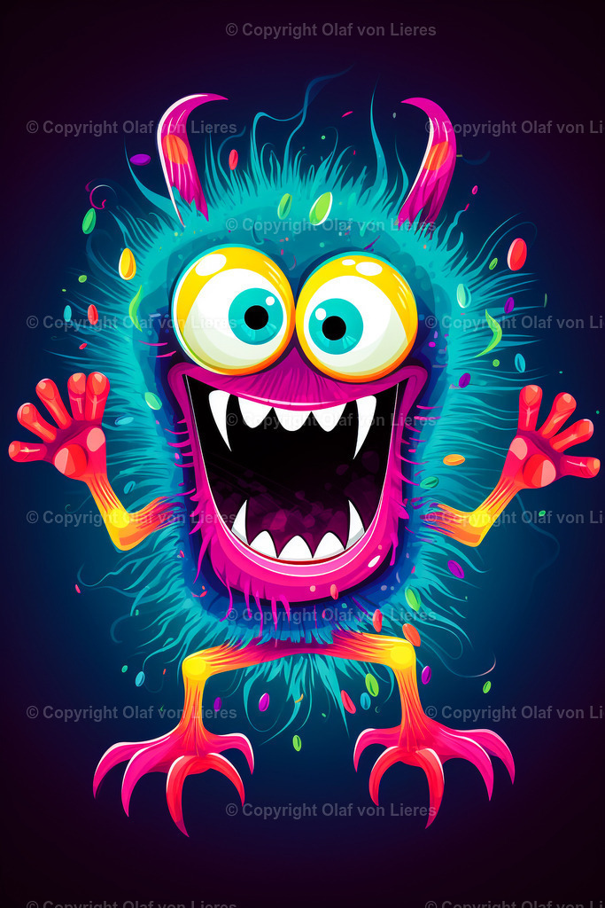 komisches haariges Monster | buntes Monster auf schwarzem Hintergrund