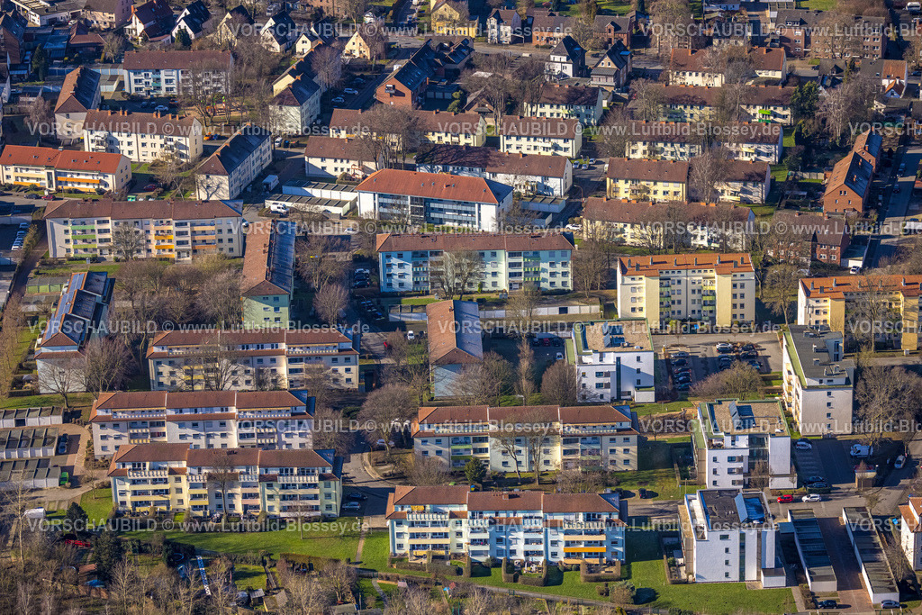 Luenen230203787 | Luftbild, Mehrfamilienhäuser Wohnsiedlung Veilchenweg, Horstmar, Lünen, Ruhrgebiet, Nordrhein-Westfalen, Deutschland