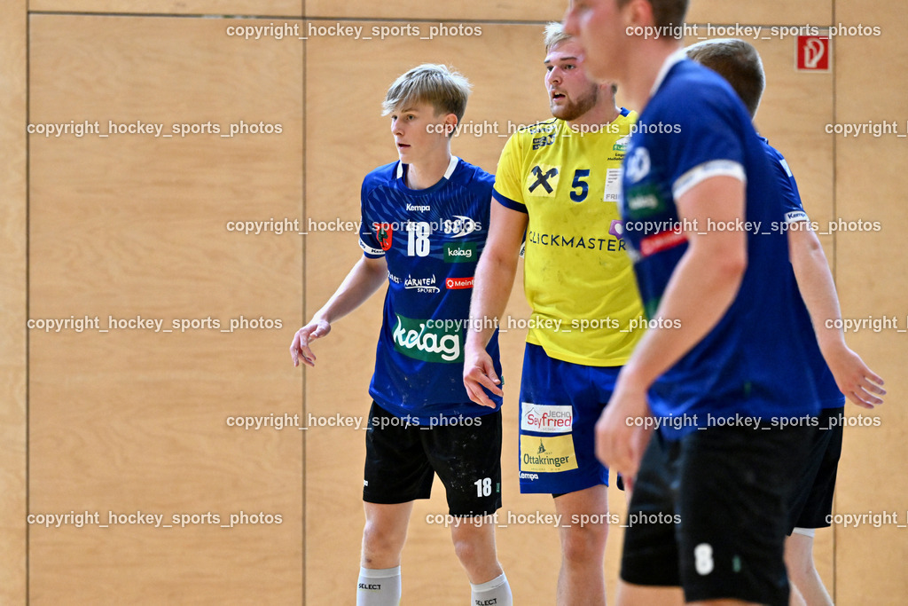SC Ferlach vs. UHC Hollabrunn | #18 JESACHER Michael SC Ferlach, #5 PARZER Tobias UHC Hollabrunn, SC Ferlach vs. UHC Hollabrunn, SC Ferlach vs. UHC Hollabrunn am 20.09.2025 in Ferlach (Ballspielhalle Ferlach), Austria, (Photo by Bernd Stefan)