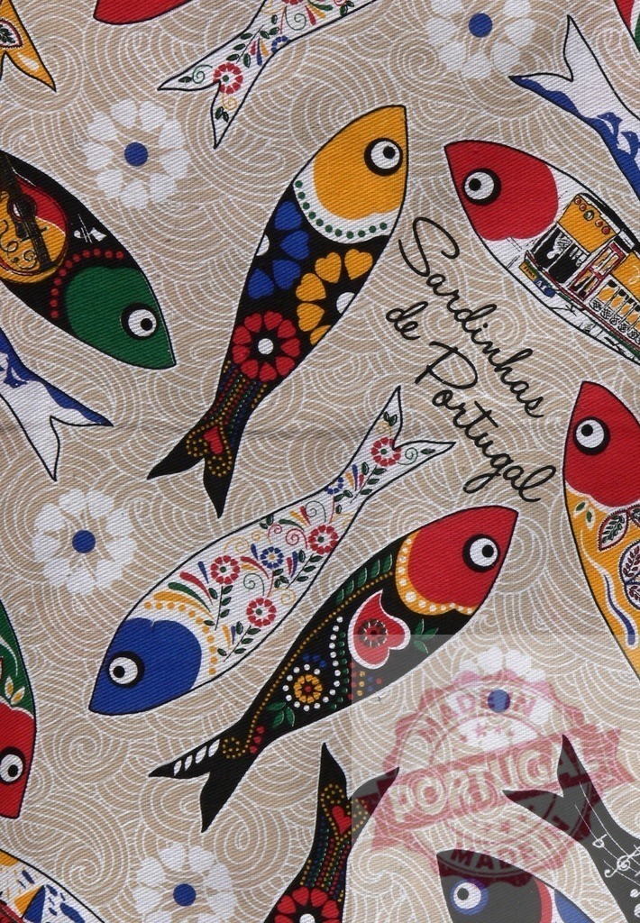 Sardinhas de Portugal folk art fish pattern background | Colorful Portuguese sardine illustrations creating a traditional cultural pattern - Realisiert mit Pictrs.com
