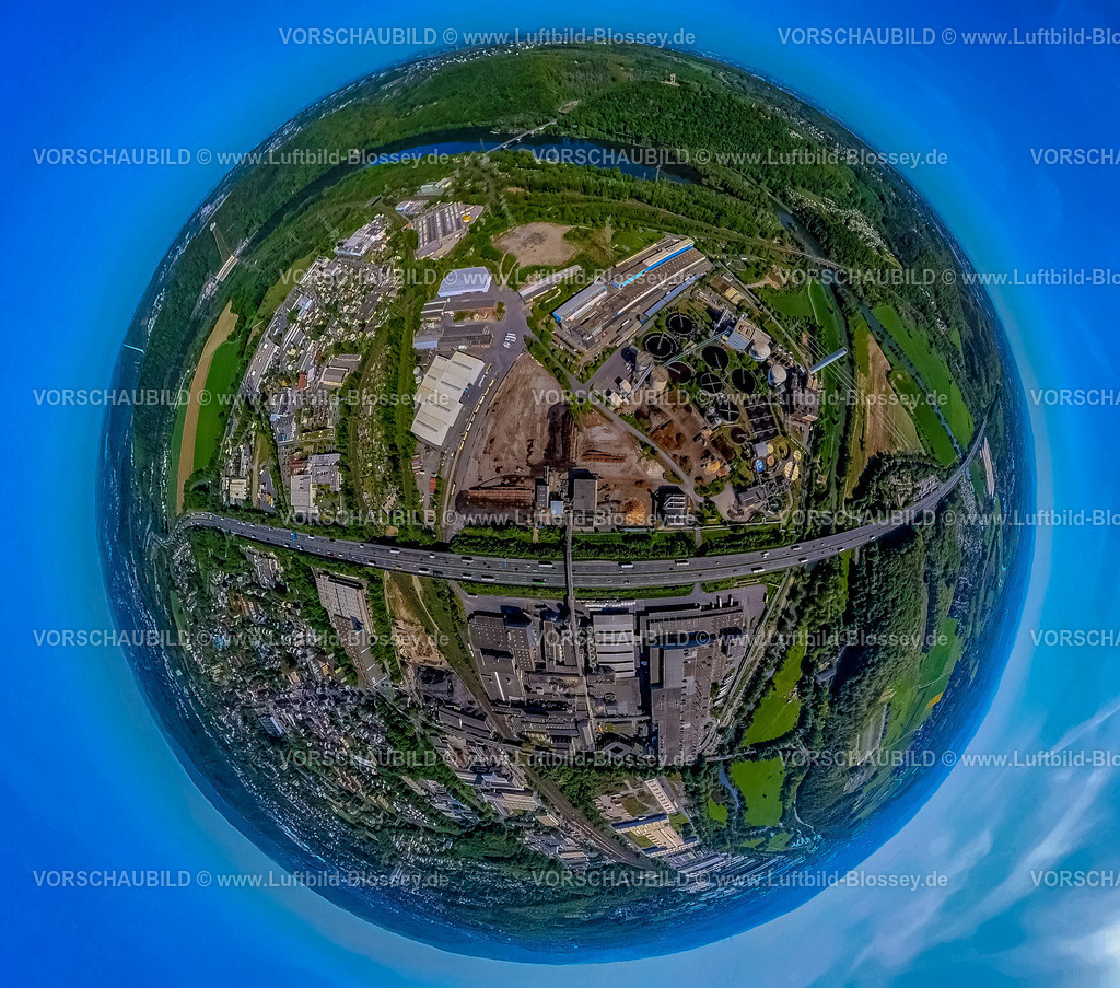 Hagen240590234Kabel_FunkeDruckerei_AutobahnA1 | Luftbild, Gewerbegebiet Bathey mit Funke NRW WAZ Druckzentrum und Verlagszentrum, Kabel Premium Pulp & Paper Papierfabrik an der Autobahn A1, Erdkugel, Fisheye Aufnahme, Fischaugen Aufnahme, 360 Grad Aufnahme, tiny world, little planet, fisheye Bild, Boele, Hagen, Ruhrgebiet, Nordrhein-Westfalen, Deutschland
