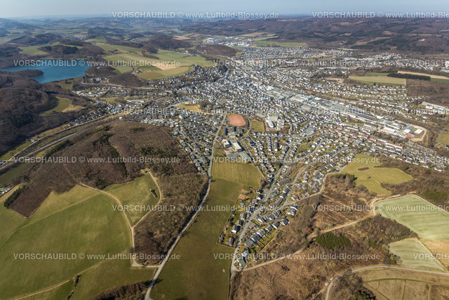 Meschede220302710 | Luftbild, Ortsansicht Meschede-Süd und Hennetalsperre, Meschede-Stadt, Meschede, Sauerland, Nordrhein-Westfalen, Deutschland