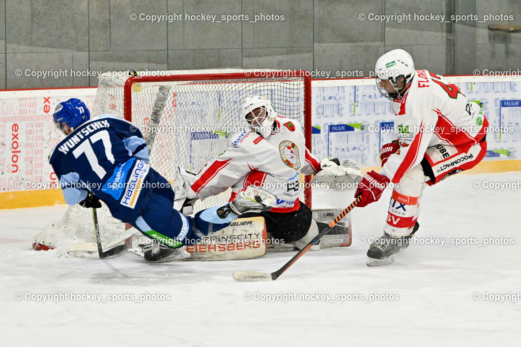 ESV FERLACH vs. ESC SOCCERZONE STEINDORF | #35 Arneitz Christian ESV Ferlach, #77 Wuntschek Manuel ESC Steindorf, #47 Florian Martin ESV Ferlach, ESV FERLACH vs. ESC SOCCERZONE STEINDORF, ESV FERLACH vs. ESC SOCCERZONE STEINDORF am 22.11.2024 in Ferlach (Eishalle Ferlach ), Austria, (Photo by Bernd Stefan)