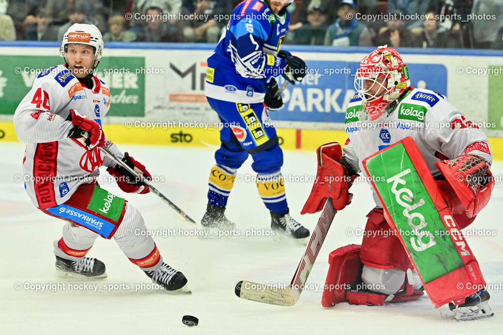 EC IDM Wärmepumpen VSV vs. EC KAC  | #46 Bischofberger Johannes EC KAC, #32 Dahm Sebastian EC KAC, EC IDM Wärmepumpen VSV vs. EC KAC , EC IDM Wärmepumpen VSV vs. EC KAC  am 27.10.2024 in Villach (Stadthalle Villach), Austria, (Photo by Bernd Stefan)
