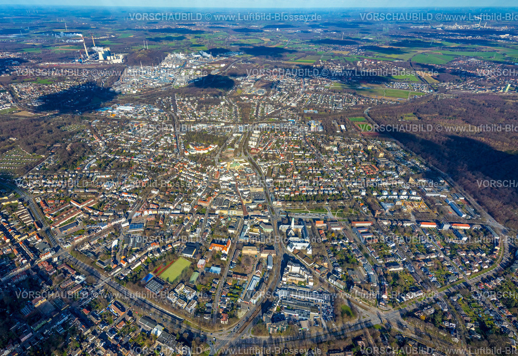 Gelsenkirchen230211279 | Luftbild, Ortsansicht Buersche City, Wolkenschatten, Buer, Gelsenkirchen, Ruhrgebiet, Nordrhein-Westfalen, Deutschland