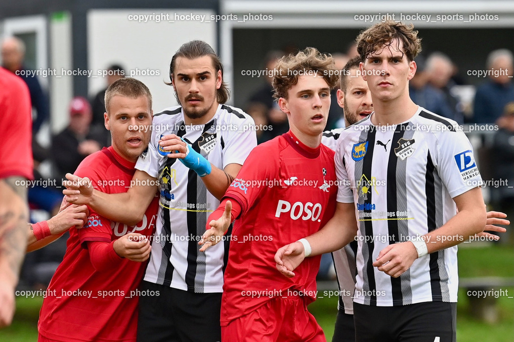 SVG Bleiburg vs. SAK 23.9.2023 | #4 Raphael Huber SVG Bleiburg, #17 Jan Sasa Ogris-Martic SAK, #16 Miha Vidmar SVG Bleiburg, #13 Fabian Griesebner SAK, SVG Bleiburg vs. SAK 23.9.2023, SVG Bleiburg vs. SAK am 23.09.2023 in Bleiburg (Karl Kornberger Stadion), Austria, (Photo by Bernd Stefan)