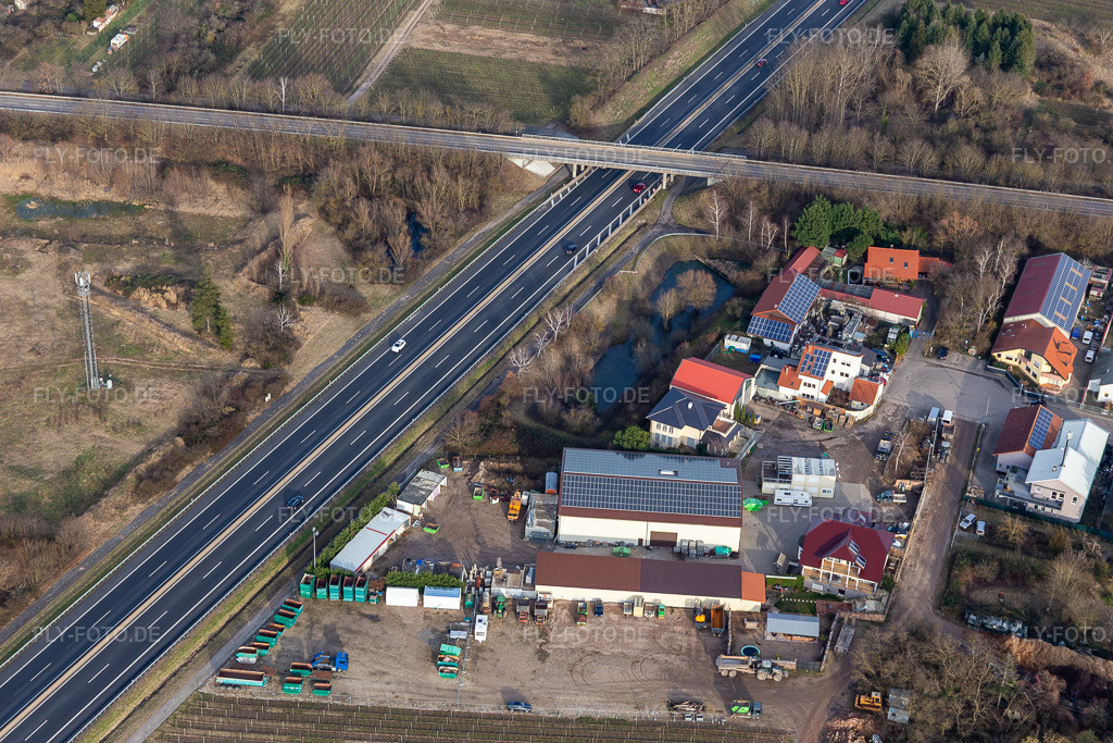 Luftbild: Gewerbegebiet In der Nauroth, GOWA Industrieschallschutz in Ellerstadt im Bundesland Rheinland-Pfalz in Deutschland. Foto: IMG_130457.jpg vom 12.02.2022 durch Werner Riehm/FLY-FOTO.deGOWA Industrieschallschutz GmbH & CO. KG