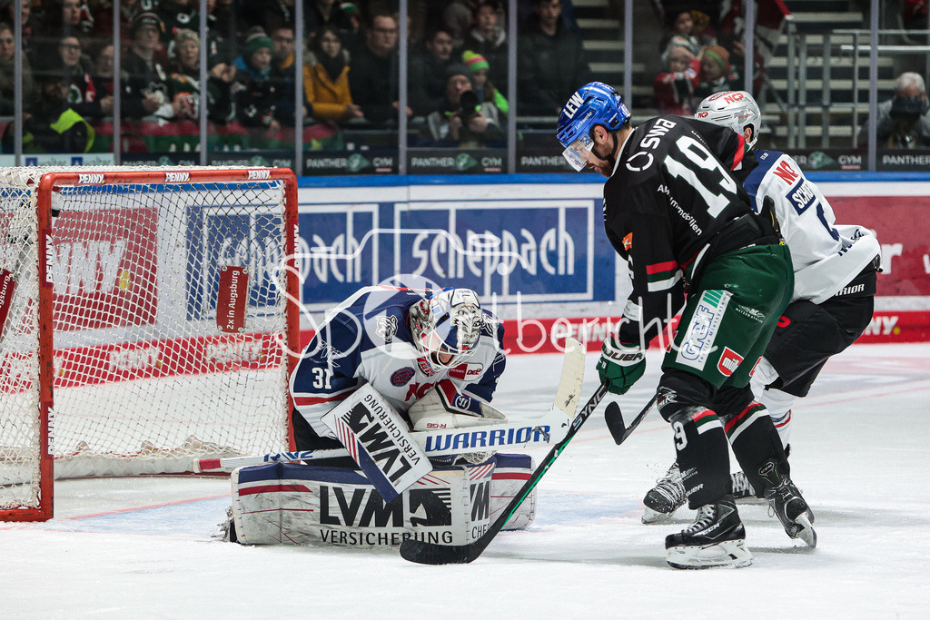 Augsburger Panther - Nürnberg ICE Tigers | Niklas TREUTLE (NIT #31) ist vor Andrew LeBLANC (AEV #19) am Puck