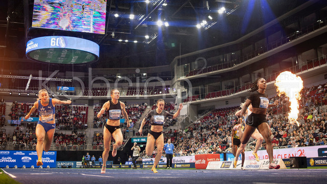ISTAF Indoor; Duesseldorf, 24.01.2026 | DUESSELDORF, GERMANY - JANUARY 24: Final 60m - Jolina Ernst (GER), Géraldine Frey (SUI), Rani Rosius (BEL), Jonielle Smith (JAM) during the ISTAF Indoor Dusseldorf at PSD Bank Dome on January 24, 2026 in Duesseldorf, Germany. 