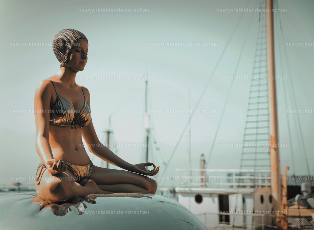 Täuschend echte Skulptur am Pier – Kunst, die überrascht | Am Pier von Manhattan offenbart sich ein Kunstwerk, das die Wahrnehmung herausfordert: Auf einer spiegelnden Kugel scheint eine Frau zu sitzen, in Meditation versunken, vollkommen eins mit der Umgebung. Doch wer genauer hinsieht, erkennt – es ist keine echte Person, sondern eine Skulptur, so meisterhaft gestaltet, dass selbst der zweite Blick Zweifel zulässt. Dieses Motiv erzählt von der Kreativität, die New York prägt, und von der Fähigkeit der Kunst, den Alltag zu verwandeln. Die glänzende Kugel reflektiert Himmel und Wasser, während die Figur Ruhe und Harmonie ausstrahlt – ein Kontrast zur pulsierenden Energie der Stadt im Hintergrund. Es ist ein Bild, das Staunen auslöst und die Vielfalt der Metropole sichtbar macht: Hier wird Kunst nicht nur ausgestellt, sie lebt mitten im urbanen Raum. Ein Augenblick, der zeigt, warum New York ein Mekka für Inspiration ist – überraschend, faszinierend und unvergleichlich.