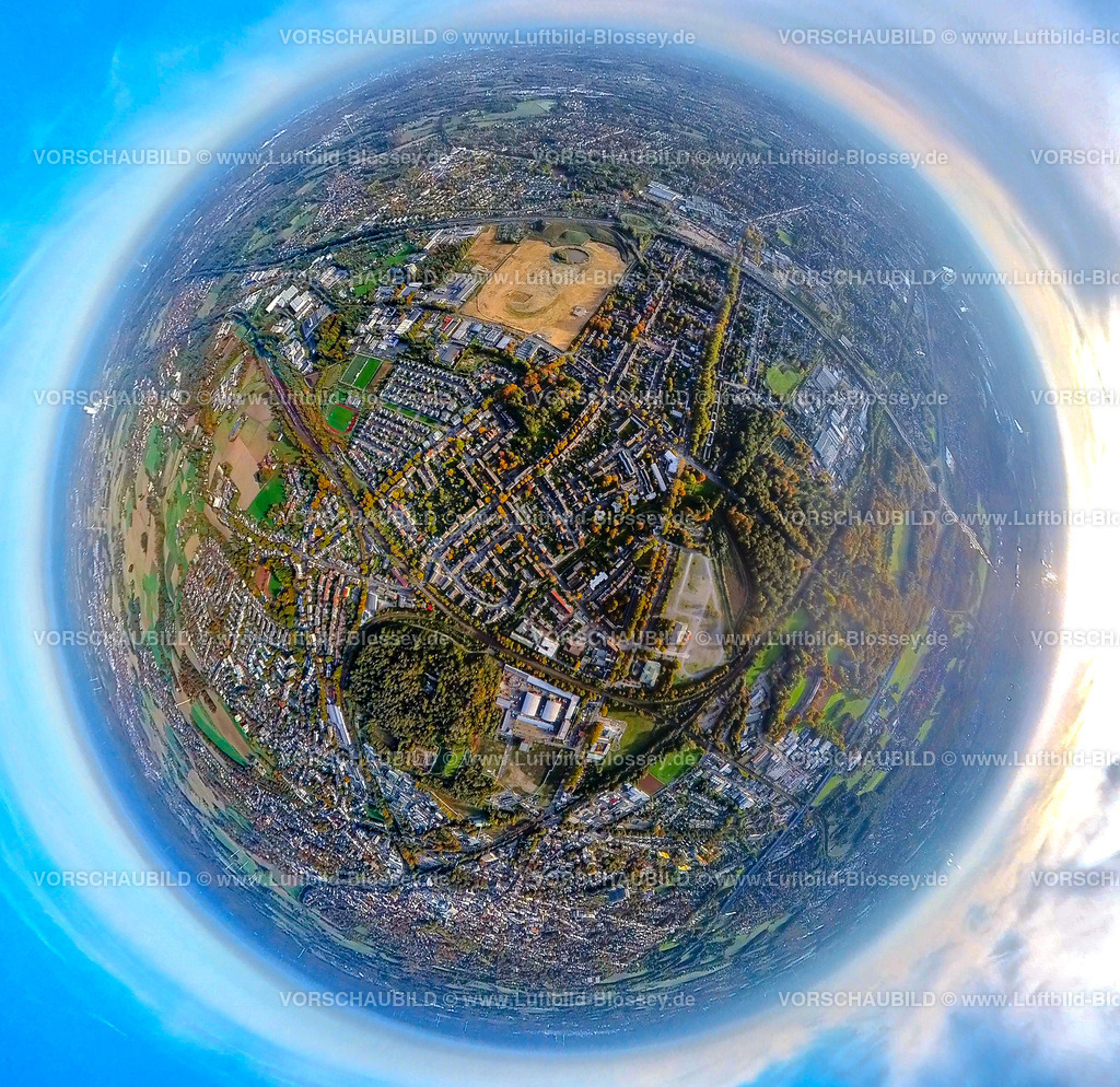 Recklinghausen20221006_1Hillerheide2 | Luftbild, Baustelle ehem. Trabrennbahn, Recklinghausen Hillerheide Wohnen am Wasser, ISEK Hillerheide, Fisheye Aufnahme, Fischaugen Aufnahme, 360 Grad Aufnahme, Hillerheide, Recklinghausen, Fisheyeaufnahme, Ruhrgebiet, Nordrhein-Westfalen, Deutschland