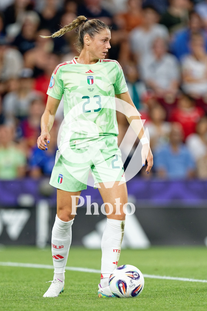 Norway v Italy - UEFA Women's EURO 2025 Quarter-Final | GENEVA, SWITZERLAND - JULY 16: Cecilia Salvai of Italy controls the ball  during the UEFA Women's EURO 2025 Quarter-Final match between Norway and Italy at Stade de Geneve on July 16, 2025 in Geneva, Switzerland. (Photo by Giuseppe Velletri/Sports Press Photo/Getty Images)