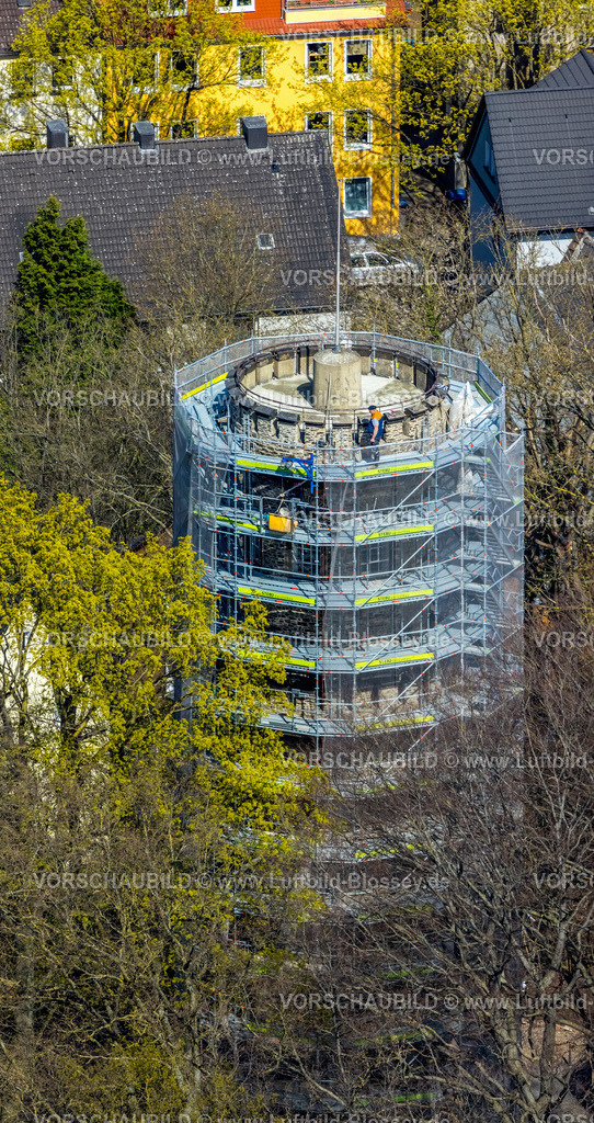 Witten220401399 | Luftbild, Renovierungsarbeiten am verhüllten Helenenturm, Witten, Ruhrgebiet, Nordrhein-Westfalen, Deutschland