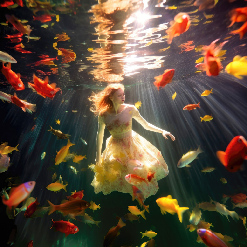 2309038 - Unterwasser | Moderne Wandbilder auf Leinwand, Acylglas, Alu-Dibond oder als Poster. Tauchen Sie ein in die Welt KI-generierter Kunstwerke - entdecken Sie hochwertige Kunstdrucke unserer Gemälde, Illustrationen und fotorealistischen Motive.