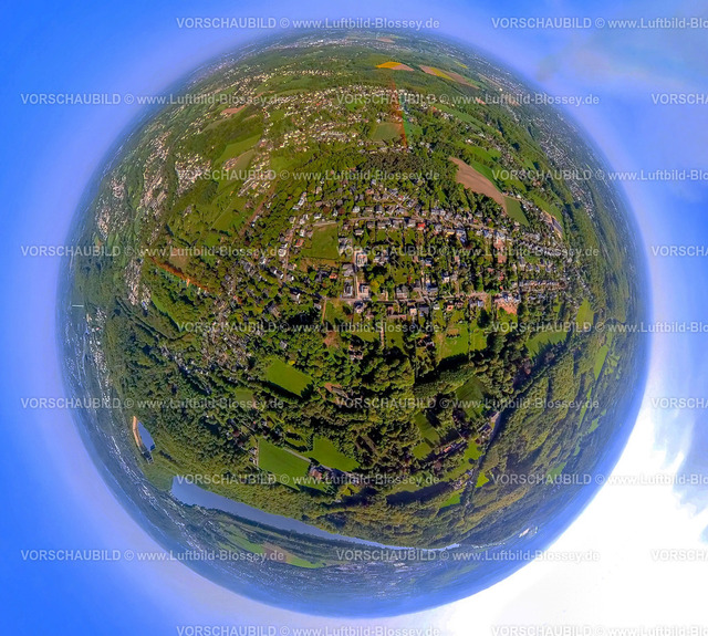 Herdecke240590172Ahlenberg | Luftbild, Wohngebiet Ortsansicht Ortsteil Ahlenberg, umgeben von Wald und Wiesen, Erdkugel, Fisheye Aufnahme, Fischaugen Aufnahme, 360 Grad Aufnahme, tiny world, little planet, fisheye Bild, Ahlenberg, Herdecke, Ruhrgebiet, Nordrhein-Westfalen, Deutschland