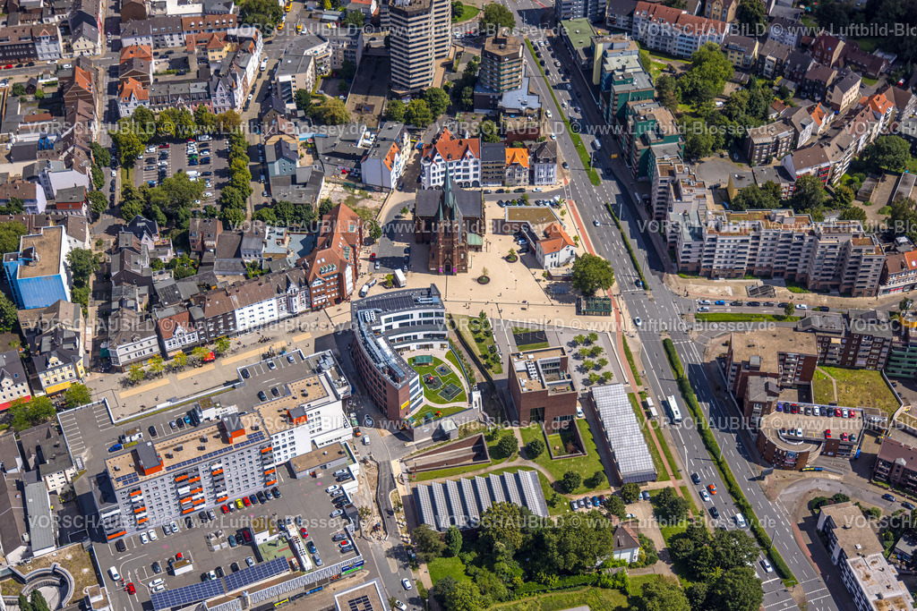 Herne230802603 | Luftbild, Neubau Europagarten und Europaplatz, Kreuzkirche und Bahnhofstraße, Herne-Mitte, Herne, Ruhrgebiet, Nordrhein-Westfalen, Deutschland