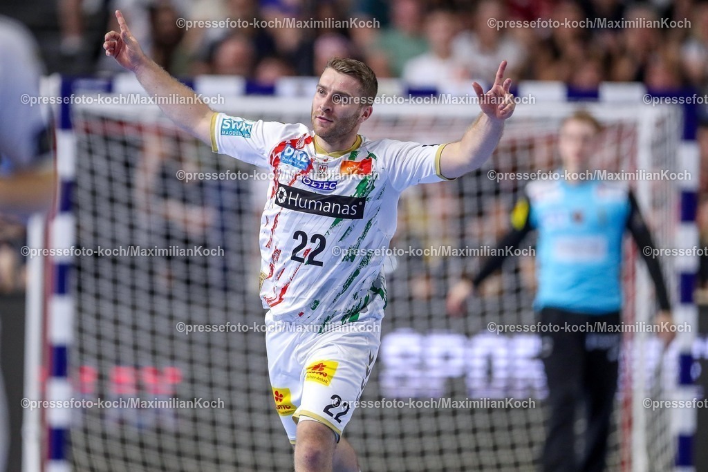 KoeEHF15062502070 | 15.06.2025, Handball, Finale TruckScout24 EHF FINAL4, LANXESS arena Köln, Füchse Berlin - SC Magdeburg: Lukas Mertens (Magdeburg #22) jubelnd 