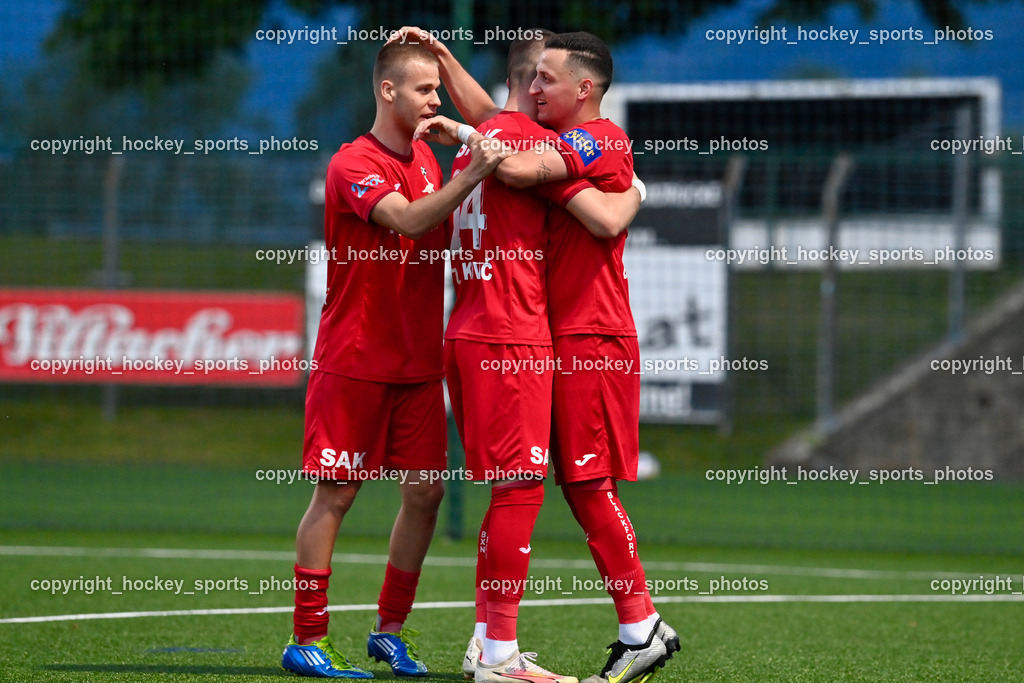 SV Spittal vs. SAK | Jubel SAK Mannschaft, #13 Fabian Griesebner SAK, #24 Zoran Vukovic SAK, #11 Enes Brdjanovic SAK, SV Spittal vs. SAK, SV Spittal vs. SAK am 24.05.2024 in Spittal an der Drau (Goldeck Stadion), Austria, (Photo by Bernd Stefan)