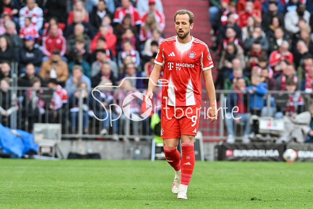 FC Bayern München - VfB Stuttgart | MUNICH, GERMANY - 19. APRIL: Harry KANE (FC Bayern Munich 9)  during the Bundesliga Match between FC Bayern Munich vs. VfB Stuttgart at Matchday 30 at Allianz Arena / DFL REGULATIONS PROHIBIT ANY USE OF PHOTOGRAPHS AS IMAGE SEQUENCES AND/OR QUASI-VIDEO