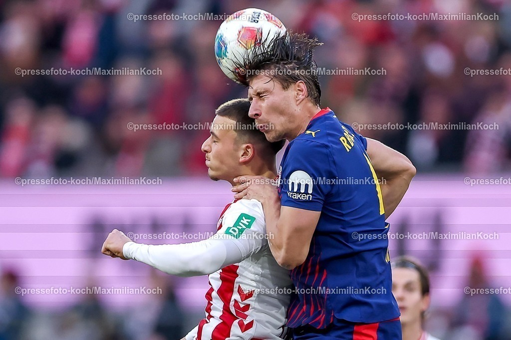 1FC08022601081 | 08.02.2026, Fußball, 1. FC Köln - RB Leipzig, 1. Fußball Bundesliga, 21. Spieltag, RheinEnergie-STADION, Saison 2025 2026: Said El Mala&nbsp;(1FC Koeln #13) Kopfball Kopfballduell im Zweikampf gegen  Willi Orban&nbsp;(RB Leipzig #04) DFB regulations prohibit any use of photographs as image sequences and or quasi-video.