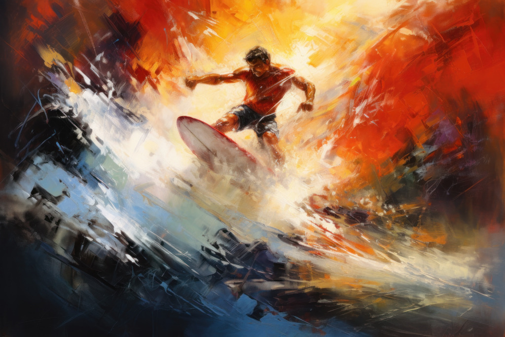 2308006 - Surfer | Bestellen Sie dieses digitale Gemälde eines Surfers als hochwertigen Kunstruck auf Leinwand, Acrylglas, Alu-Dibond oder als Poster.