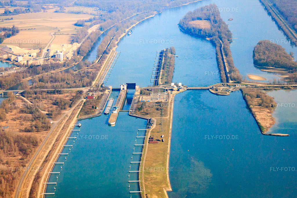Luftbild: Gambsheim, Schleuse in La Wantzenau im Bundesland Bas-Rhin in Frankreich.Foto: IMG_62898.jpg vom 09.03.2014 durch Werner Riehm/FLY-FOTO.deAuflösung des Originals: 4263 x 2842 px