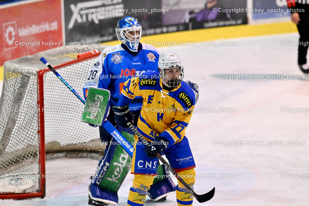 ESC SPARKASSE STEINDORF vs. EHC Althofen | #77 Lamereiner Leon EHC Althofen, #70 Moser Lukas ESC Steindorf, ESC SPARKASSE STEINDORF vs. EHC Althofen, ESC SPARKASSE STEINDORF vs. EHC Althofen am 06.03.2026 in Steindorf (Ossiachersee Halle), Austria, (Photo by Bernd Stefan)
