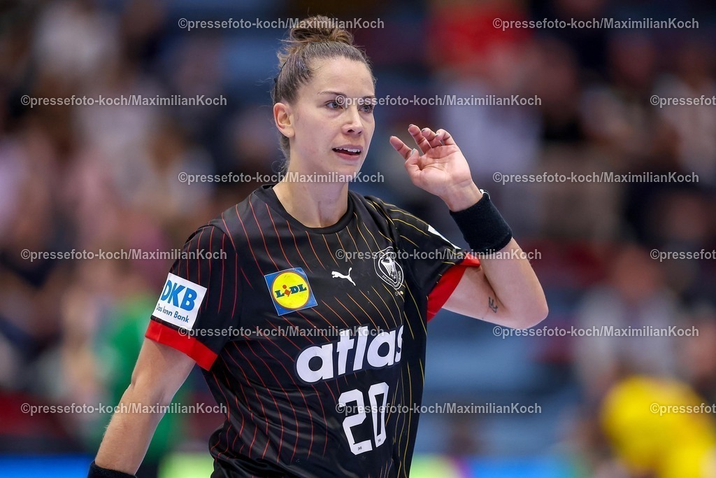 DHB16102501134 | 16.10.2025, Handball, EHF Frauen Länderpiel, EM Qualifikation 2026, Deutschland - Nordmazedonien, Schwalbe-Arena in Gummersbach:  Emily VOGEL (GER #20) 
