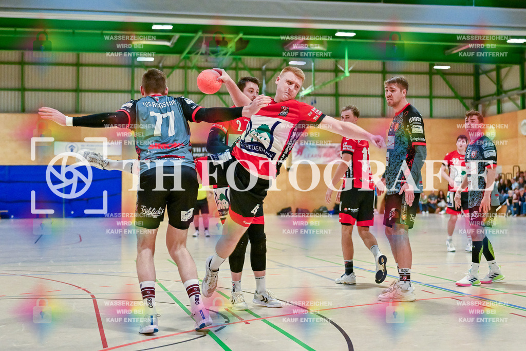 GER, SG Maulburg/Steinen - TuS Ringsheim, Handball, Landesliga Suedbaden, 22. Spieltag, Saison 2024/2025, 23.03.2025 | Jannick Eichin (SG Maulburg/Steinen, #04), Marius Zander (TuS Ringsheim, #77)GER, SG Maulburg/Steinen - TuS Ringsheim, Handball, Landesliga Suedbaden, 22. Spieltag, Saison 2024/2025, 23.03.2025Foto: TH Fotografie/Thomas Hess