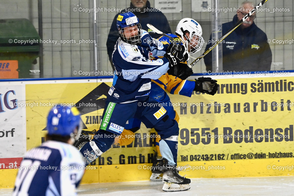 ESC SOCCERZONE STEINDORF vs. 1. EHC ALTHOFEN | #69 Kreuzer Philipp ESC Steindorf, #63 Hammerle Simon 1. EHC ALTHOFEN, ESC SOCCERZONE STEINDORF vs. 1. EHC ALTHOFEN, ESC SOCCERZONE STEINDORF vs. 1. EHC ALTHOFEN am 28.02.2025 in Steindorf (Ossiachersee Halle), Austria, (Photo by Bernd Stefan)