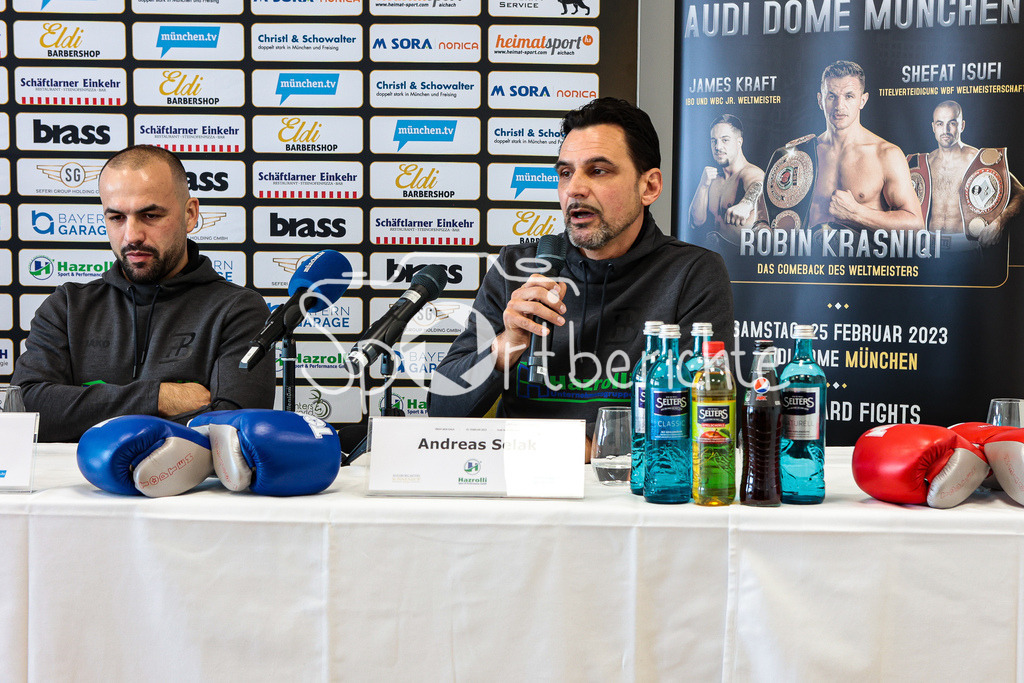 Profi - Box - Gala / Pressekonferenz  | Shefat ISUFI (links) auf der Pressekonferenz im Sonnenhof Hotel in Gersthofen neben seinem Trainer  Andreas SELAK