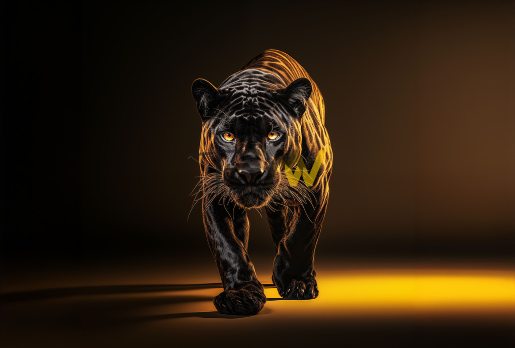 Schwarzer Panther im goldenen Licht | Ein schöner schwarzer Panther im goldenen Lichtschein. KI generiert. - Realisiert mit Pictrs.com