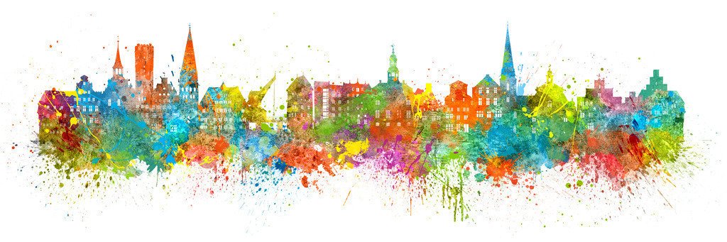10241001 - Lüneburg Pop Art Skyline | Moderne Pop Art Skyline von Lüneburg mit den bekannten Gebäuden der Stadt in abstrakter Form.