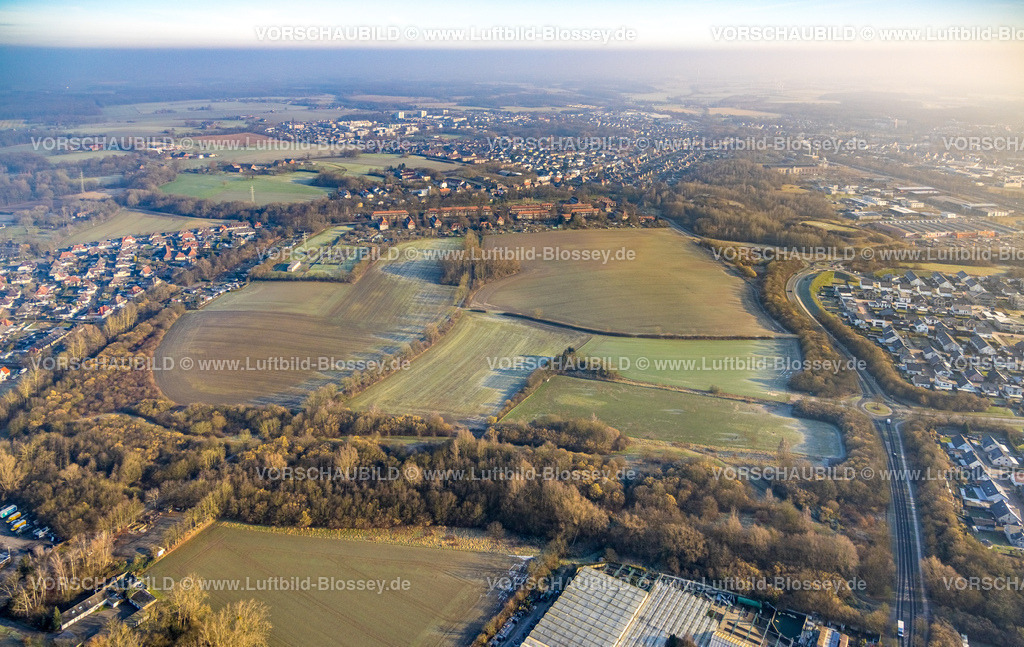 Hamm250200967Heessen | Luftbild, Wiesenfläche nördlich am Sachsenring bis Vogelsang, Kreisverkehr, Stadtbezirk Heessen, Hamm, Ruhrgebiet, Nordrhein-Westfalen, Deutschland