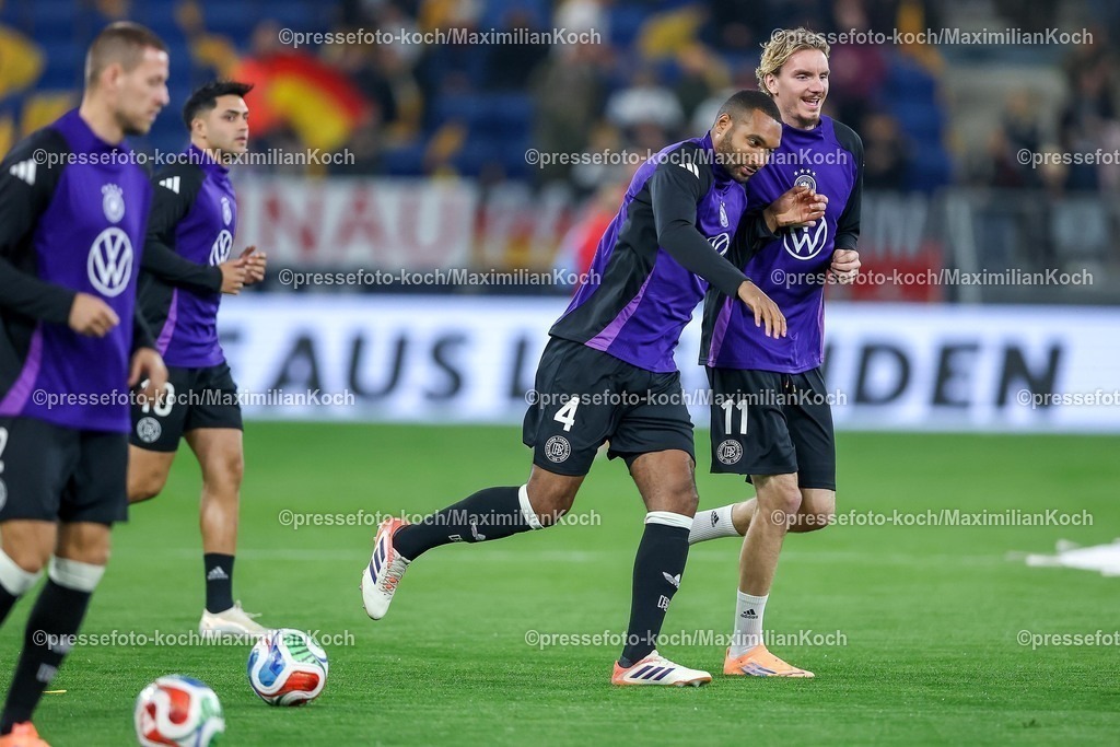 DFB10102501044 | 10.10.2025, Fußball, Länderspiel, Deutschland - Luxemburg, UEFA WM-Qualifikation, 2025/2026, Gruppe A, PreZero Arena in Sinsheim: Jonathan Tah (GER #04) neben Nick Woltemade (GER #11) DFB regulations prohibit any use of photographs as image sequences and or quasi-video.