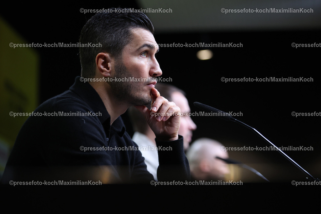 BVB15122401137 | 15.12.2024, Fußball, Borussia Dortmund - TSG 1899 Hoffenheim, 1. Fußball Bundesliga, 14. Spieltag, Signal Iduna Park, Saison 2024 2025: Pressekonferenz mit den Trainern nach dem Spiel - Trainer Nuri Sahin (Cheftrainer BVB) sichtlich unzufrieden mit der Leistung DFB regulations prohibit any use of photographs as image sequences and or quasi-video.