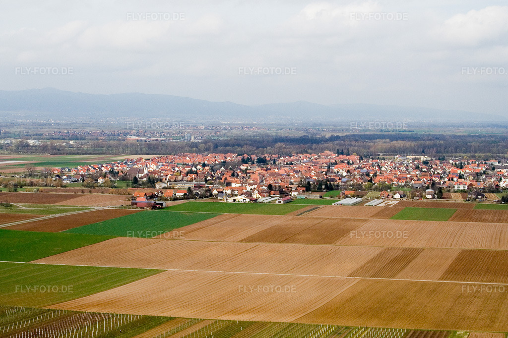 Luftbild: Stadtansicht von Südosten in Offenbach an der Queich im Bundesland Rheinland-Pfalz in Deutschland. Foto: IMG_9771.jpg vom 15.03.2008 durch Werner Riehm/FLY-FOTO.de