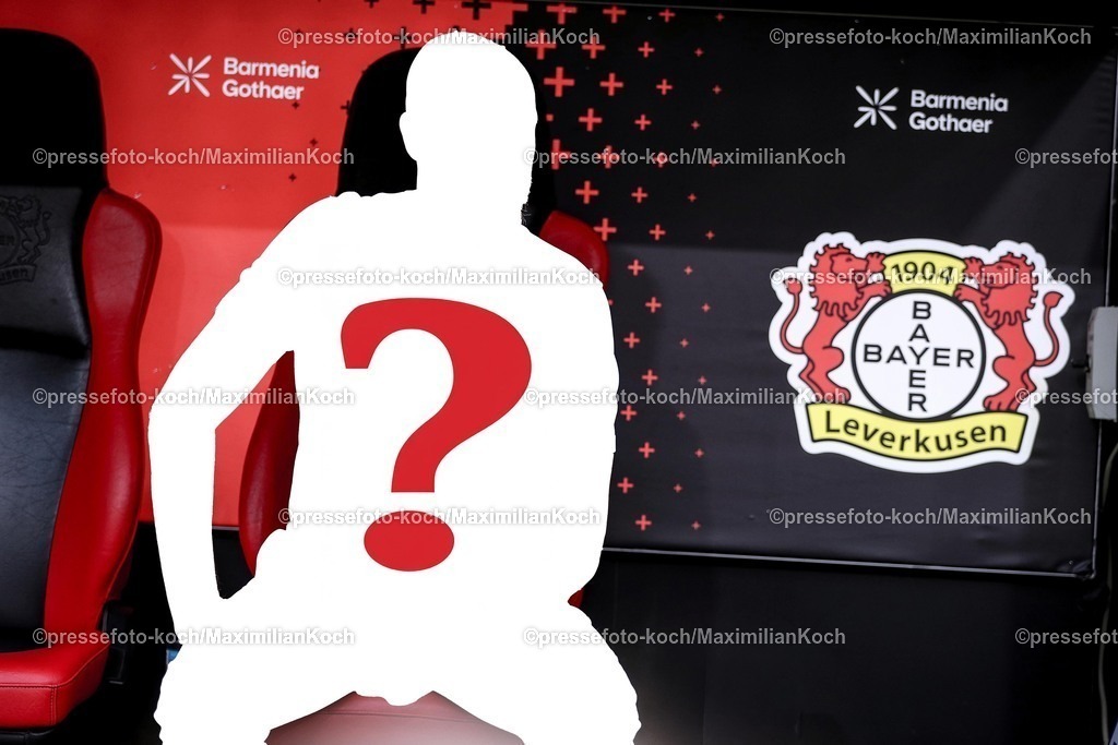 B0405082501018b | 01.09.2025, Fußball, Bayer 04 Leverkusen Entlassung von Cheftrainer Erik ten Hag - Der Bundesligist entässt den Trainer. Suche nach einem Neuen Trainer. Wer wird neuer Trainer bei Bayer Leverkusen? Montage Silhouette Trainer mit Fragezeichen in Rot sitzt auf der Trainerbank. Foto vom 05,.08.2025  DFB regulations prohibit any use of photographs as image sequences and or quasi-video.