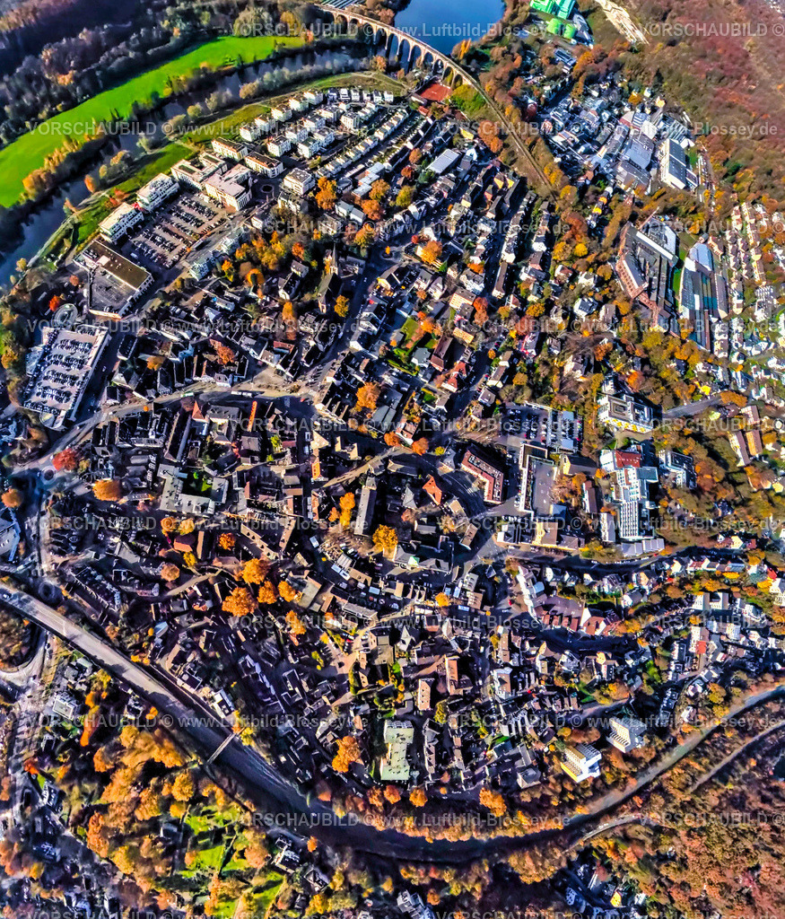 Herdecke251104559a-2 | Luftbild, City Stadtzentrum, Wohngebiet und Ortsansicht am Fluss Ruhr mit Ruhrviadukt, Bäume in Herbstfarben, Erdkugel, Fisheye Aufnahme, Fischaugen Aufnahme, 360 Grad Aufnahme, tiny world, little planet, fisheye Bild, Herdecke, Ruhrgebiet, Nordrhein-Westfalen, Deutschland