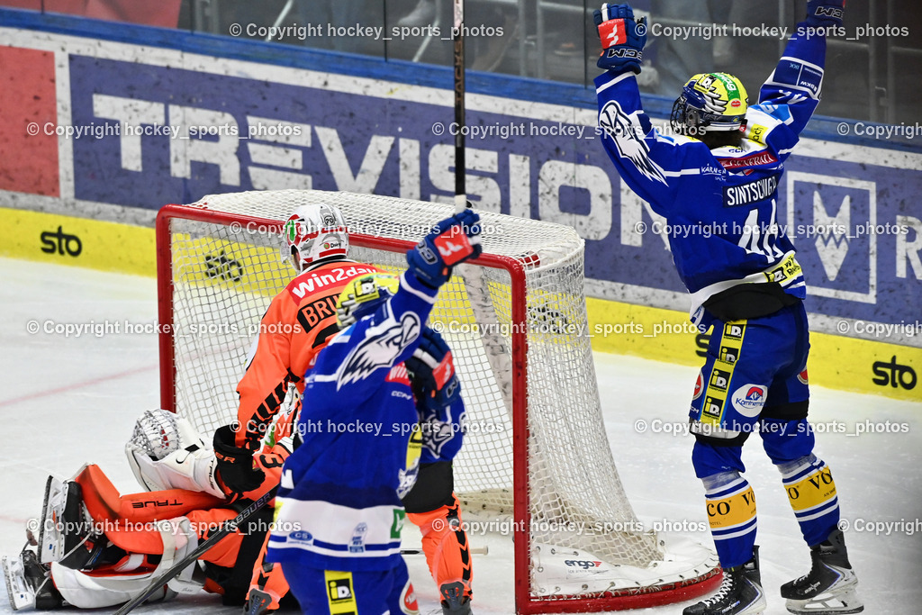 EC IDM WÄRMEPUMPEN VSV vs. MOSER MEDICAL GRAZ99ERS | #8 Maximilian Rebernig EC VSV, #33 Maxime Lagacé Graz 99ers, #20 Nico Brunner Graz 99ers, #46 Paul Sintschnig EC VSV, EC IDM WÄRMEPUMPEN VSV vs. MOSER MEDICAL GRAZ99ERS, EC IDM WÄRMEPUMPEN VSV vs. MOSER MEDICAL GRAZ99ERS am 17.03.2026 in Villach (Stadthalle Villach), Austria, (Photo by Bernd Stefan)