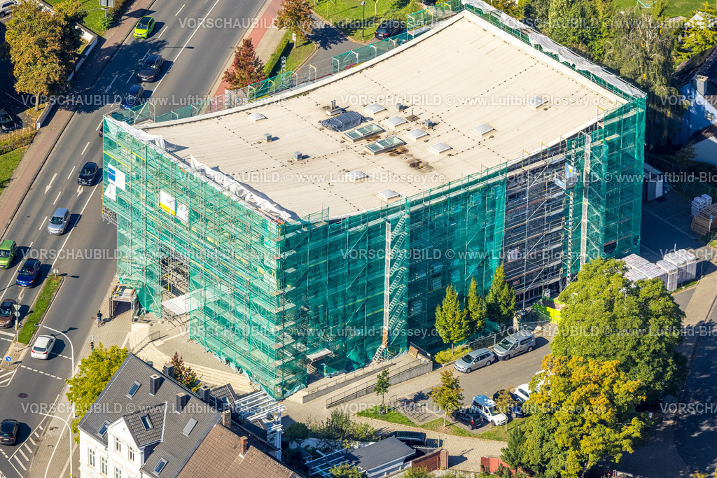 Hamm250901835 | Luftbild, Städtische Musikschule Hamm, verhülltes Gebäude und Baustelle mit Neubau, Straßenkreuzung Ostenallee und Nordring, Mitte, Hamm, Ruhrgebiet, Nordrhein-Westfalen, Deutschland