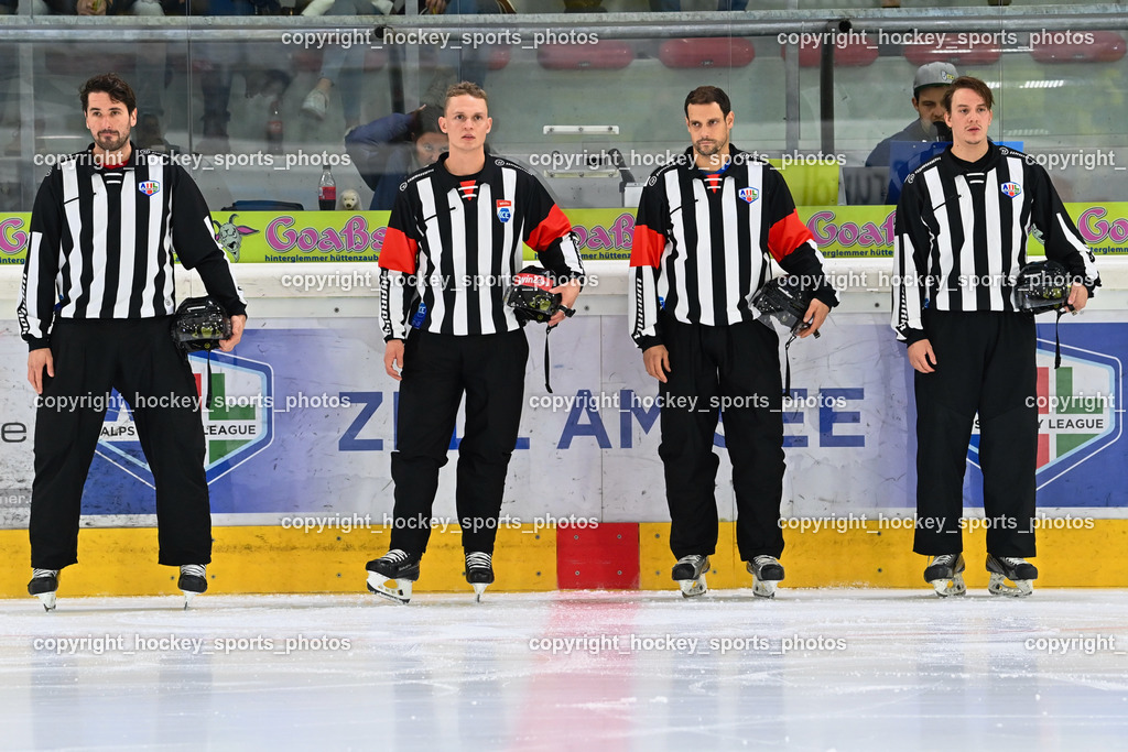 EK Zeller Eisbären vs. HDD Jesenice 1.10.2022 | BERGANT Anze, HUBER Andreas, MILOVANOVIC Jakob, KANYO Tamas, Referees